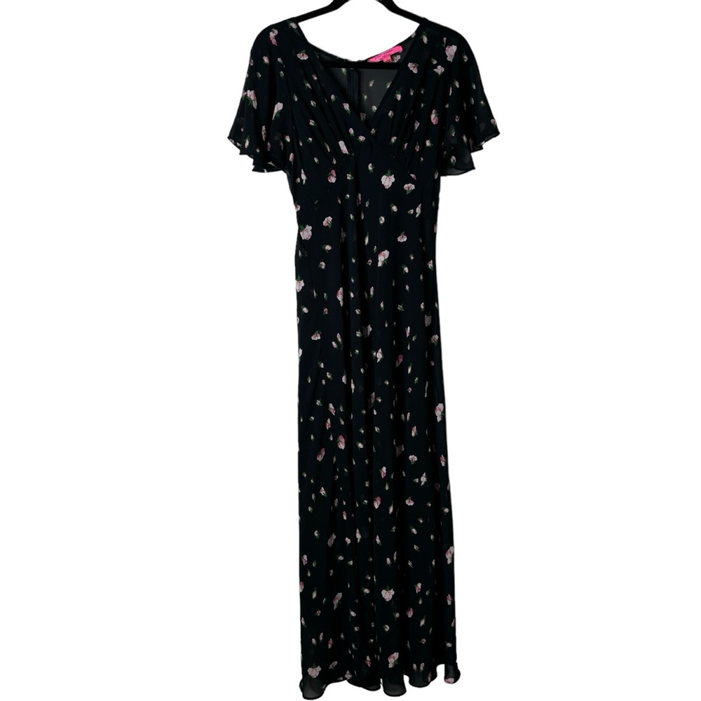 Betsey Johnson Black and Pink Floral Maxi Dress - Picture 3 of 6
